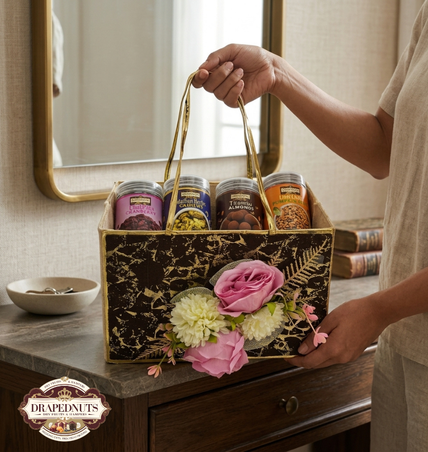 Classic Festive Floral Basket Gourmet Hamper by Drapednuts - view 7