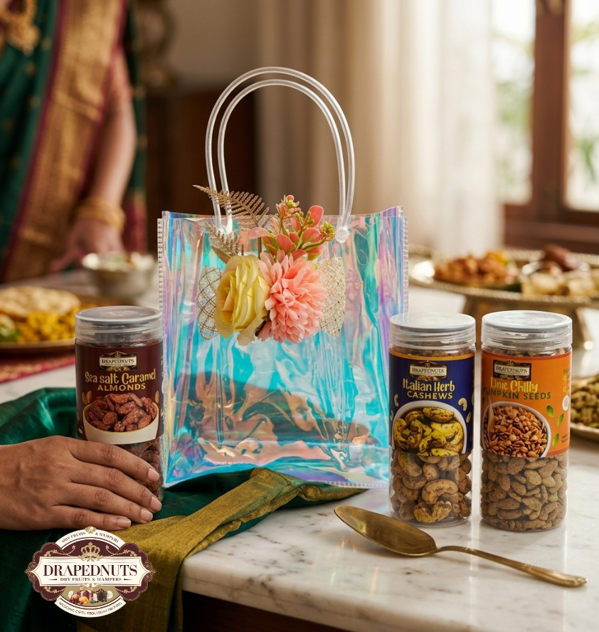Floral Dry Fruit Gift Bag 3 Jar by Drapednuts - view 4