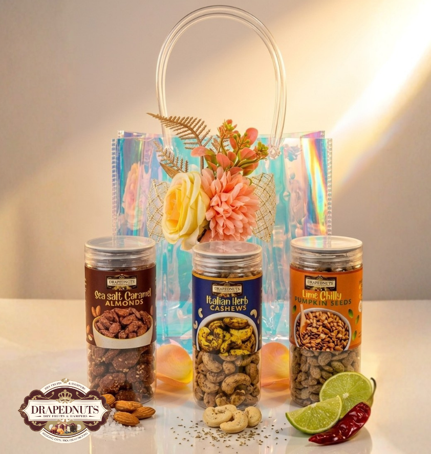 Floral Dry Fruit Gift Bag 3 Jar by Drapednuts - view 5