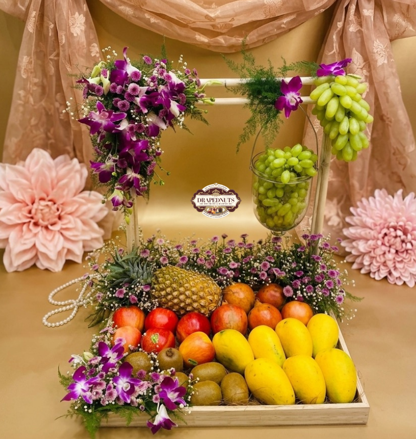 Premium Fruit Hamper – Pineapple, Kiwi & Green Grape Basket – Premium Fresh Fruit Gift Hamper by Drapednuts Mumbai