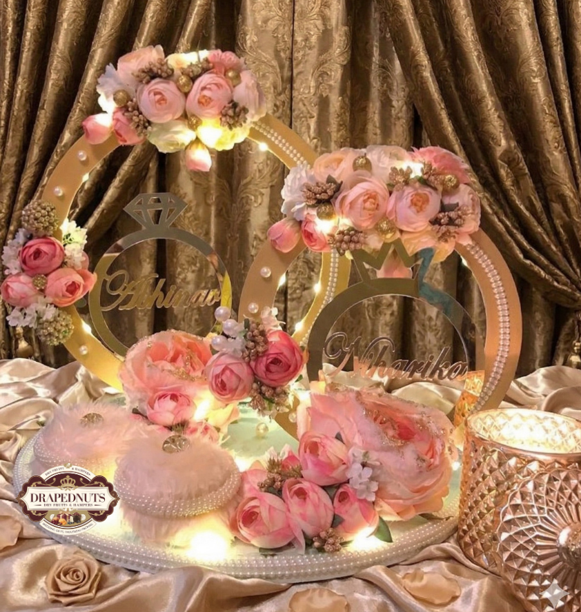 Grand Floral Ring Platter – 3 Box Luxury Decor Acrylic Name Ceremony Tray