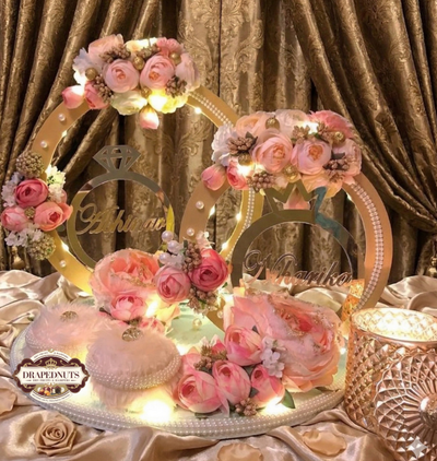 Grand Floral Ring Platter – 3 Box Luxury Decor Acrylic Name Ceremony Tray