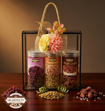 Luxury PVC Dry Fruit Gift Box 3 Jar by Drapednuts