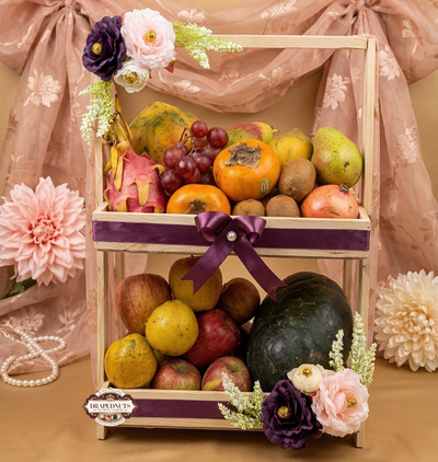 Dragon Fruit & Watermelon 2-Tier Premium Fruit Hamper | Large Luxury Gift Basket India