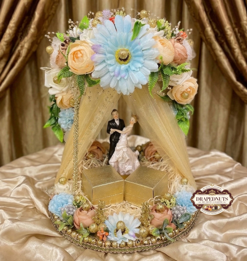 Teal & Gold Ring Platter – Personalised Name Vibrant Ceremony Tray