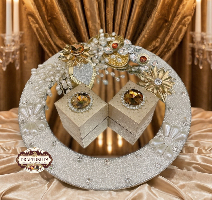 Blush Rose Personalised Name Ring Platter | Custom Acrylic Engagement Ceremony Tray India