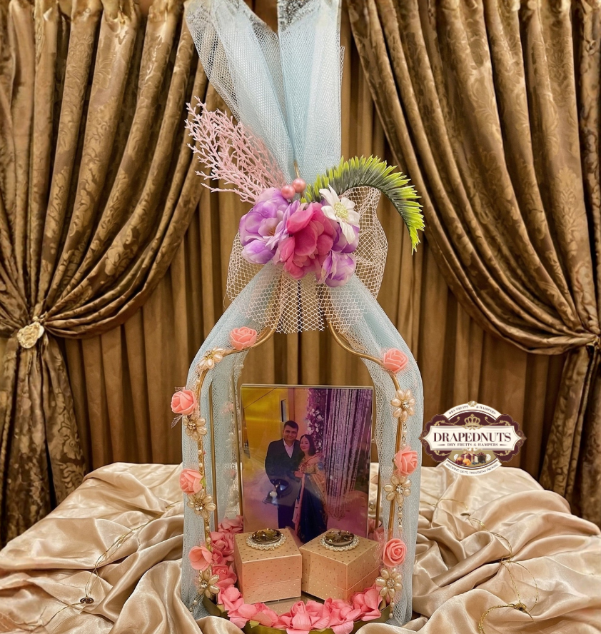 Ivory & Gold Personalised Ring Platter | Custom Name Acrylic Engagement Ceremony Tray India