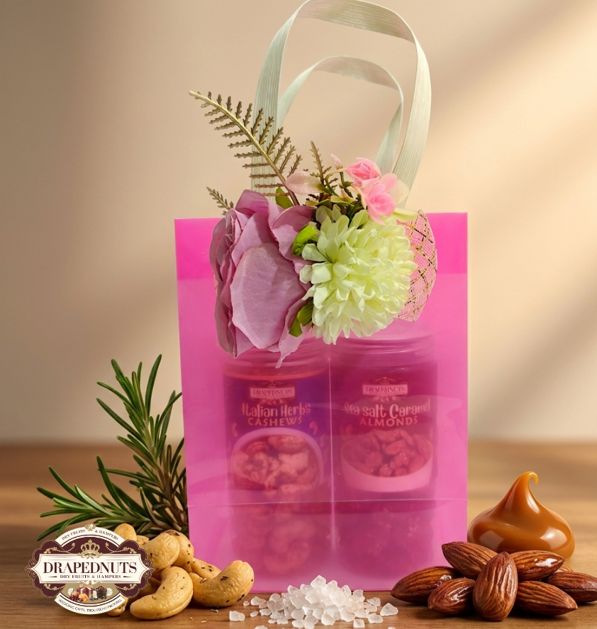 Mini Pink PVC Dry Fruit Gift Bag 2 Jar by Drapednuts