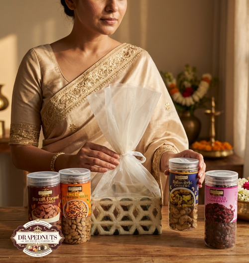 Elegant Dry Fruit Potli Basket Hamper 4 Jar by Drapednuts - view 2