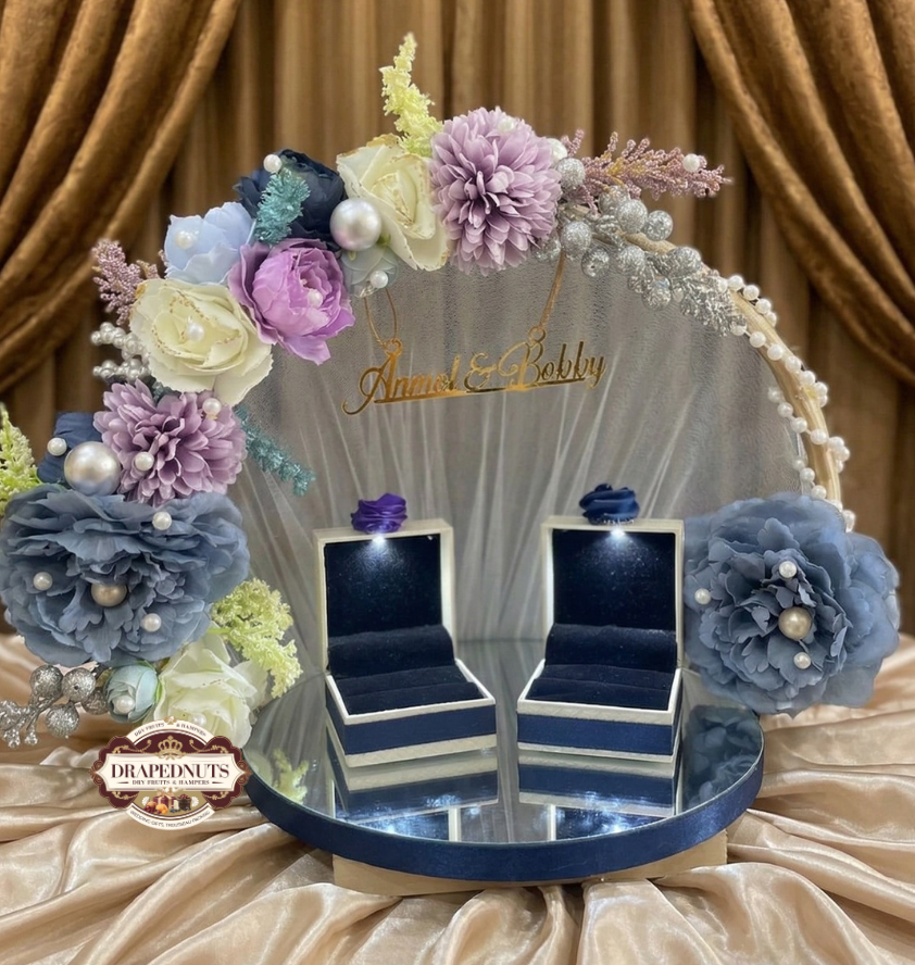 Pastel Pink Floral Velvet Personalised Ring Platter | Custom Engagement Ceremony Tray India