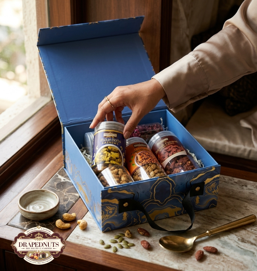 Premium Marble Finish Dry Fruit Gift Box 4 Jar by Drapednuts