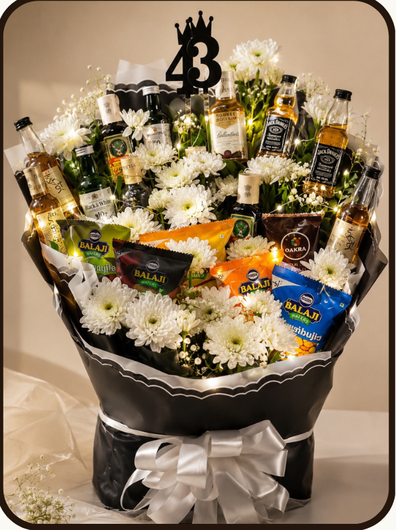 Cheers & Crunch Collection – Mini Bar Bouquet with Snacks