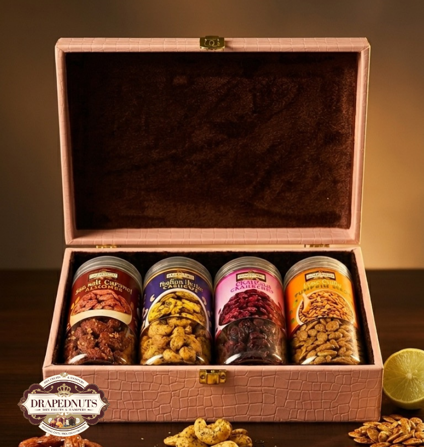 Luxury Floral Dry Fruit Gift Box 4 Jar Edition by Drapednuts - view 2