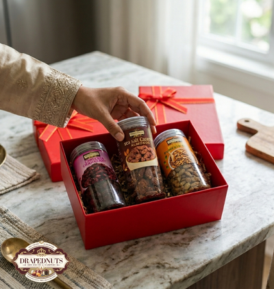 Classic Red Dry Fruit Gift Box 3 Jar by Drapednuts