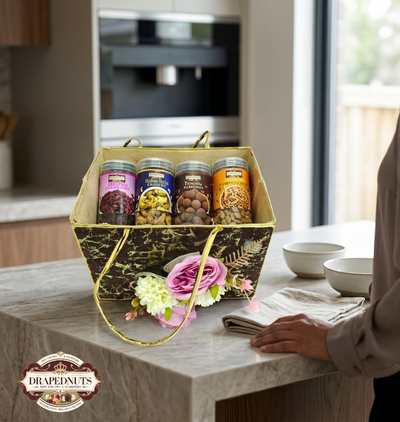 Classic Festive Floral Basket Gourmet Hamper by Drapednuts