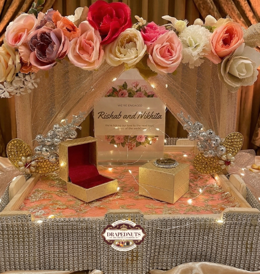 Rose Gold Mirror Personalised Ring Platter | Luxury Acrylic Engagement Ceremony Tray India