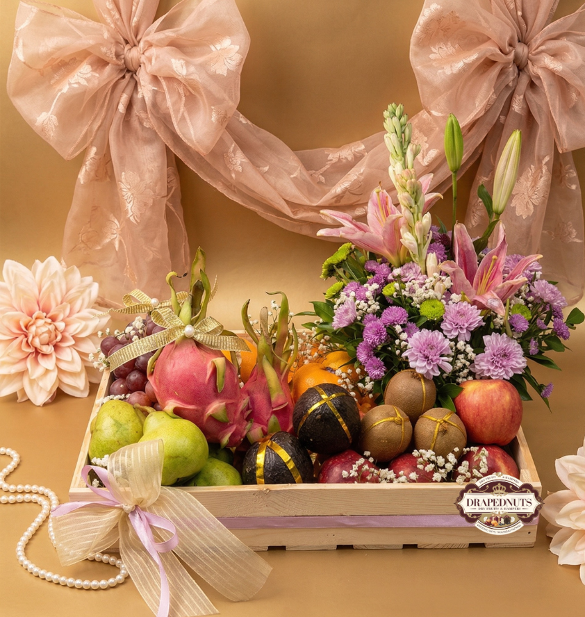 Premium Fruit Hamper – Plum, Blueberry & Dragon Fruit Basket – Premium Fresh Fruit Gift Hamper by Drapednuts Mumbai