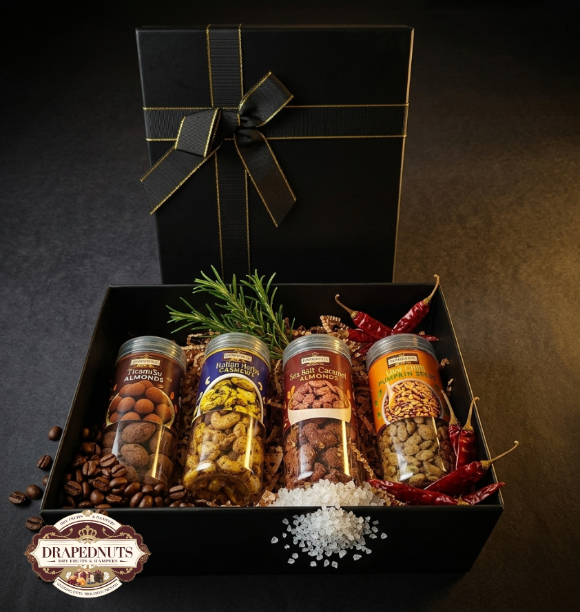 Midnight Luxe Gourmet Dry Fruit Gift Box (4 Jar Collection) by Drapednuts - view 12