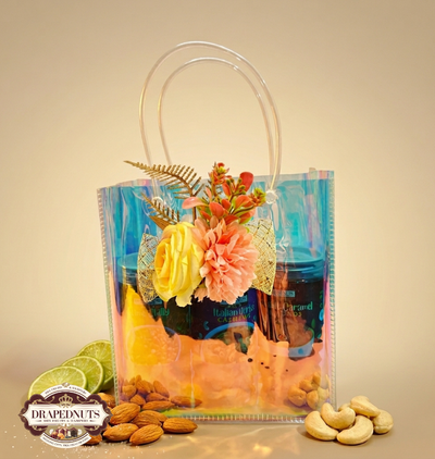 Floral Dry Fruit Gift Bag 3 Jar by Drapednuts
