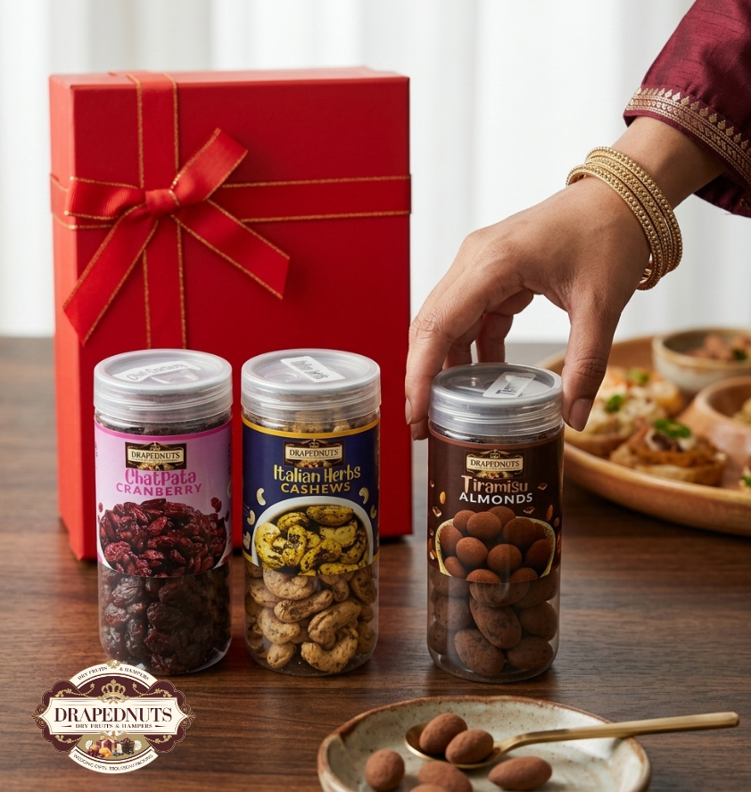 Classic Red Dry Fruit Gift Box 3 Jar by Drapednuts - view 9