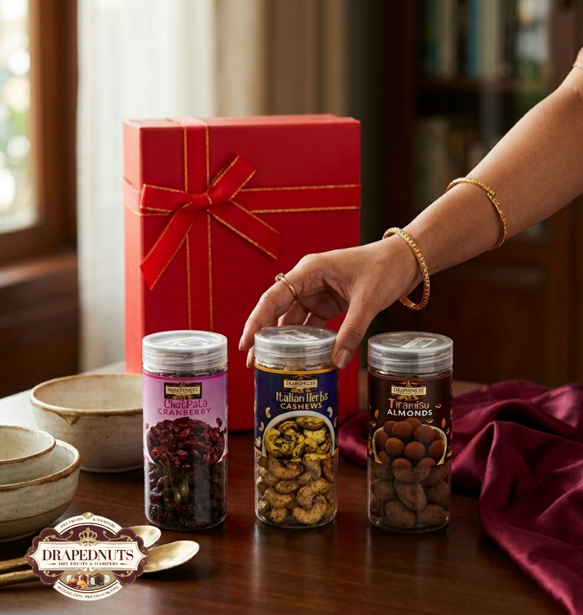 Classic Red Dry Fruit Gift Box 3 Jar by Drapednuts - view 10