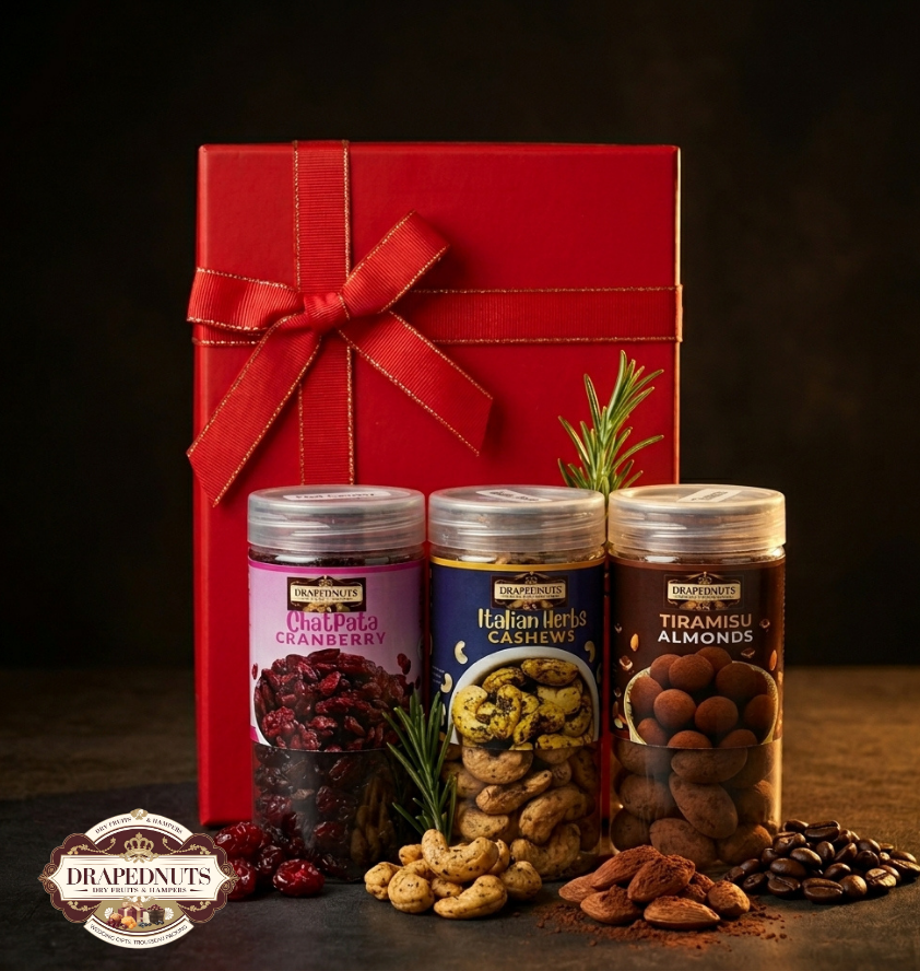 Classic Red Dry Fruit Gift Box 3 Jar by Drapednuts - view 12