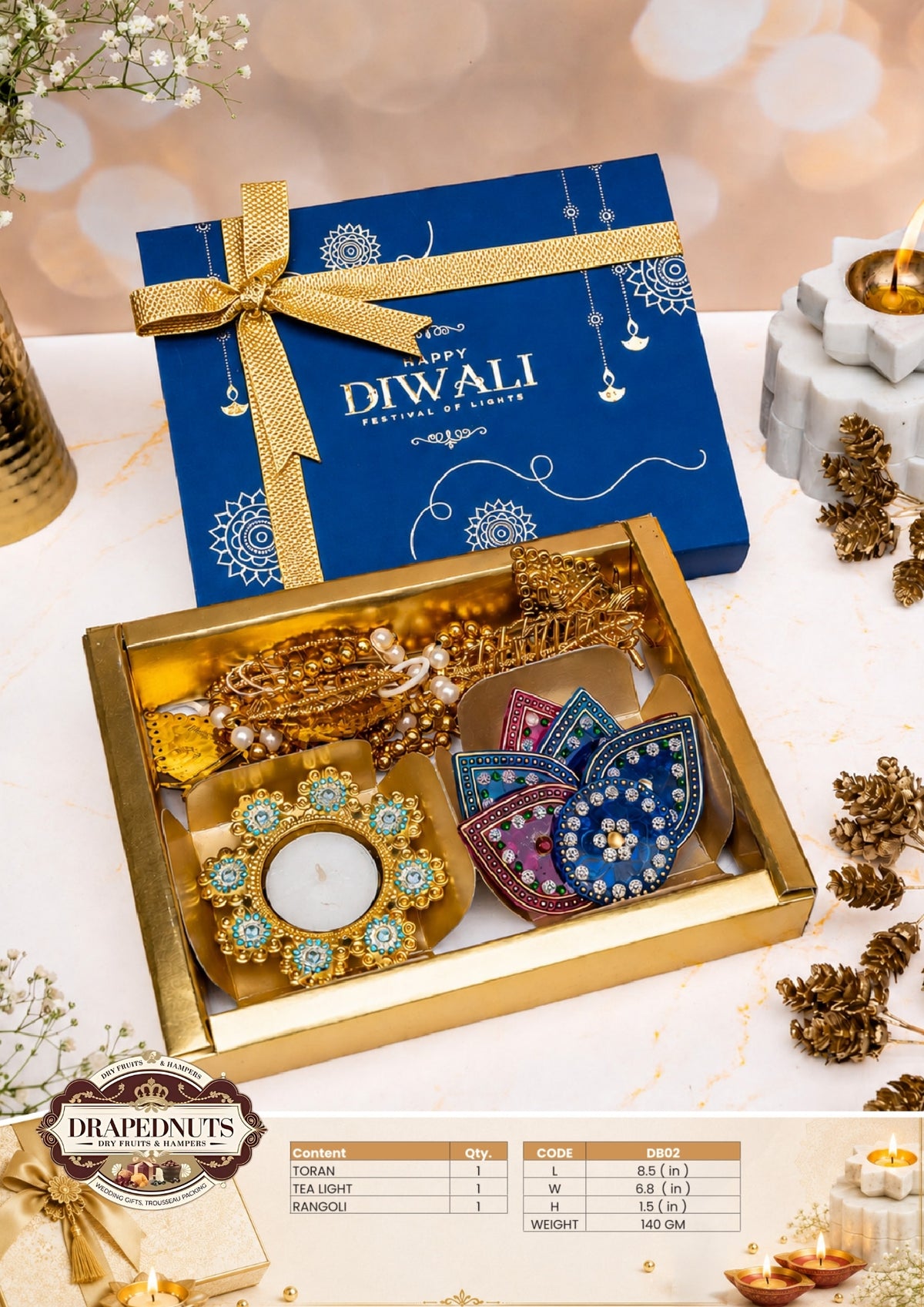 The Festive Glow Diwali Hamper – Drapednuts Diwali gift hamper