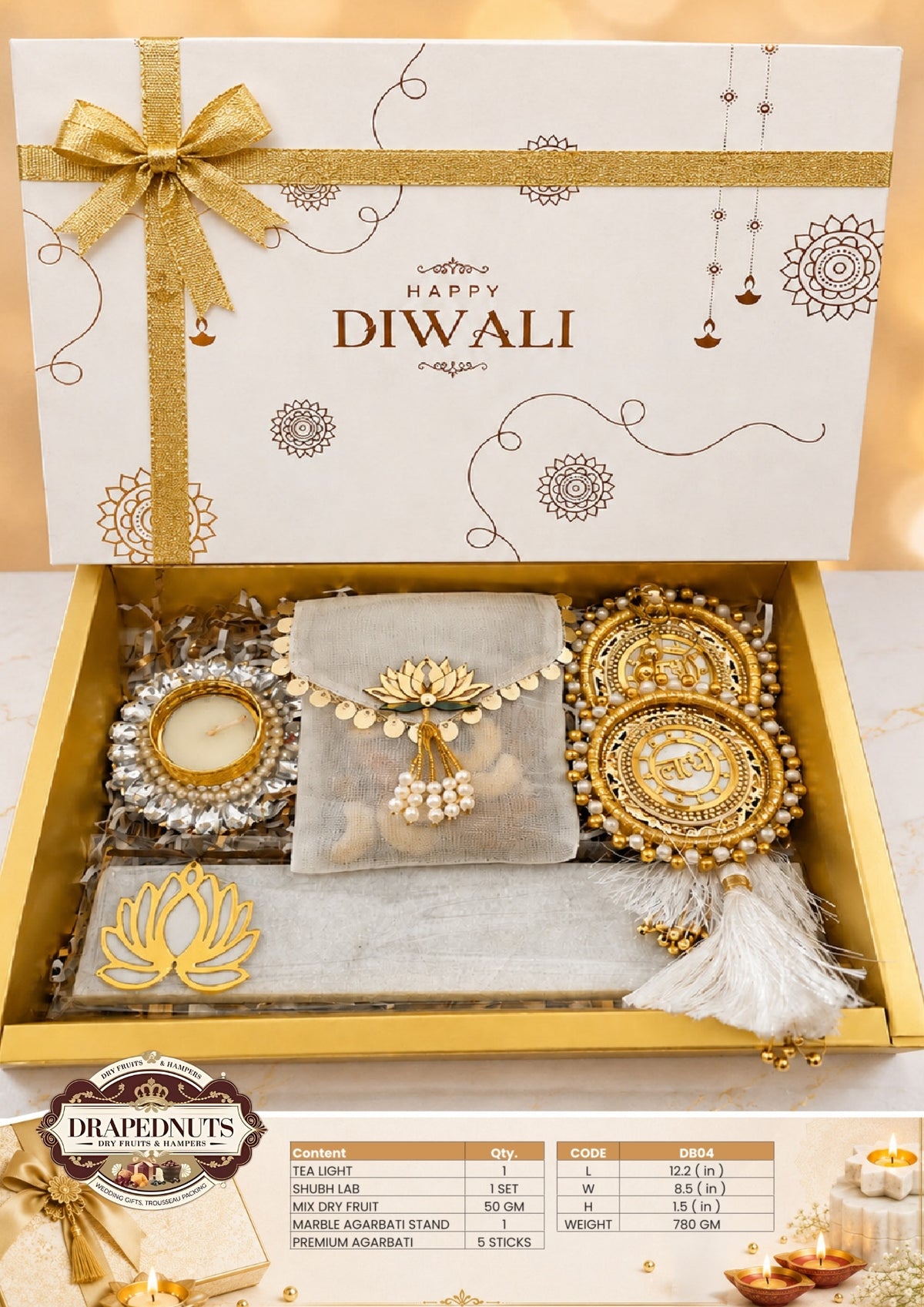 The Sacred Serenity Diwali Hamper – Drapednuts Diwali gift hamper