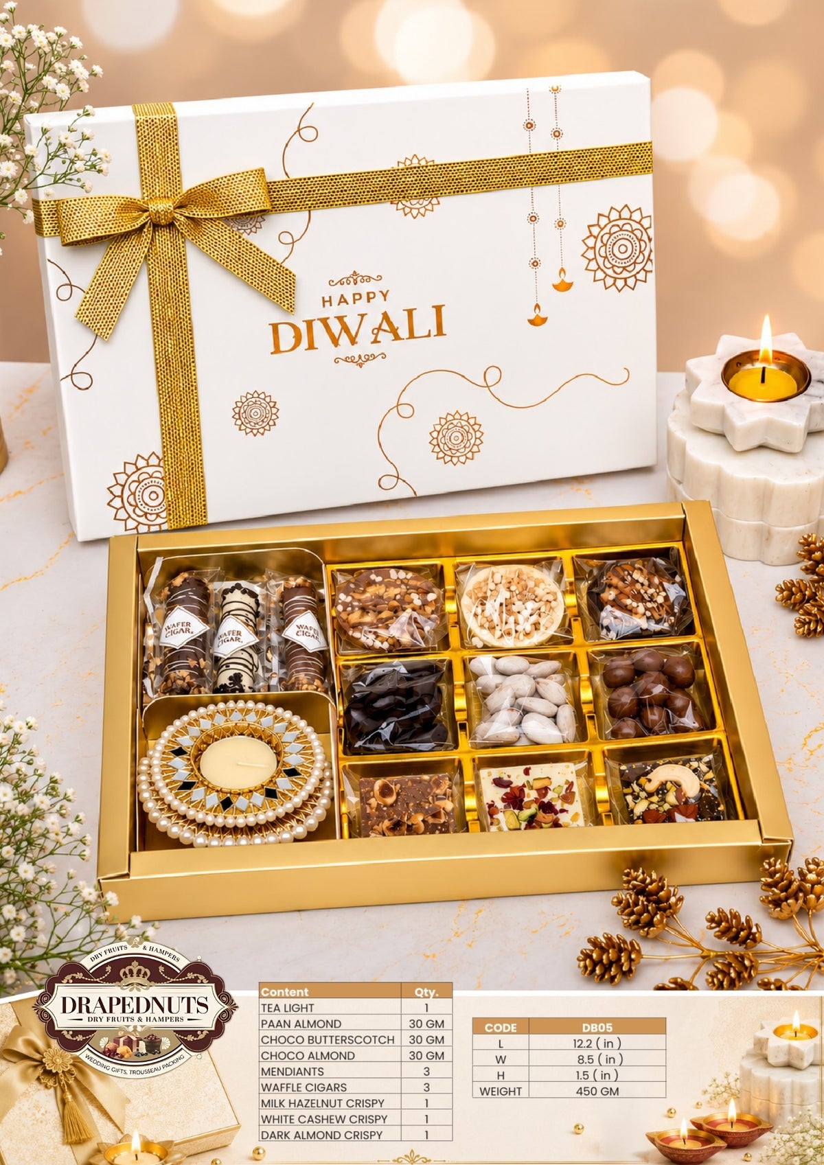 The Choco Luxe Diwali Hamper – Drapednuts Diwali gift hamper