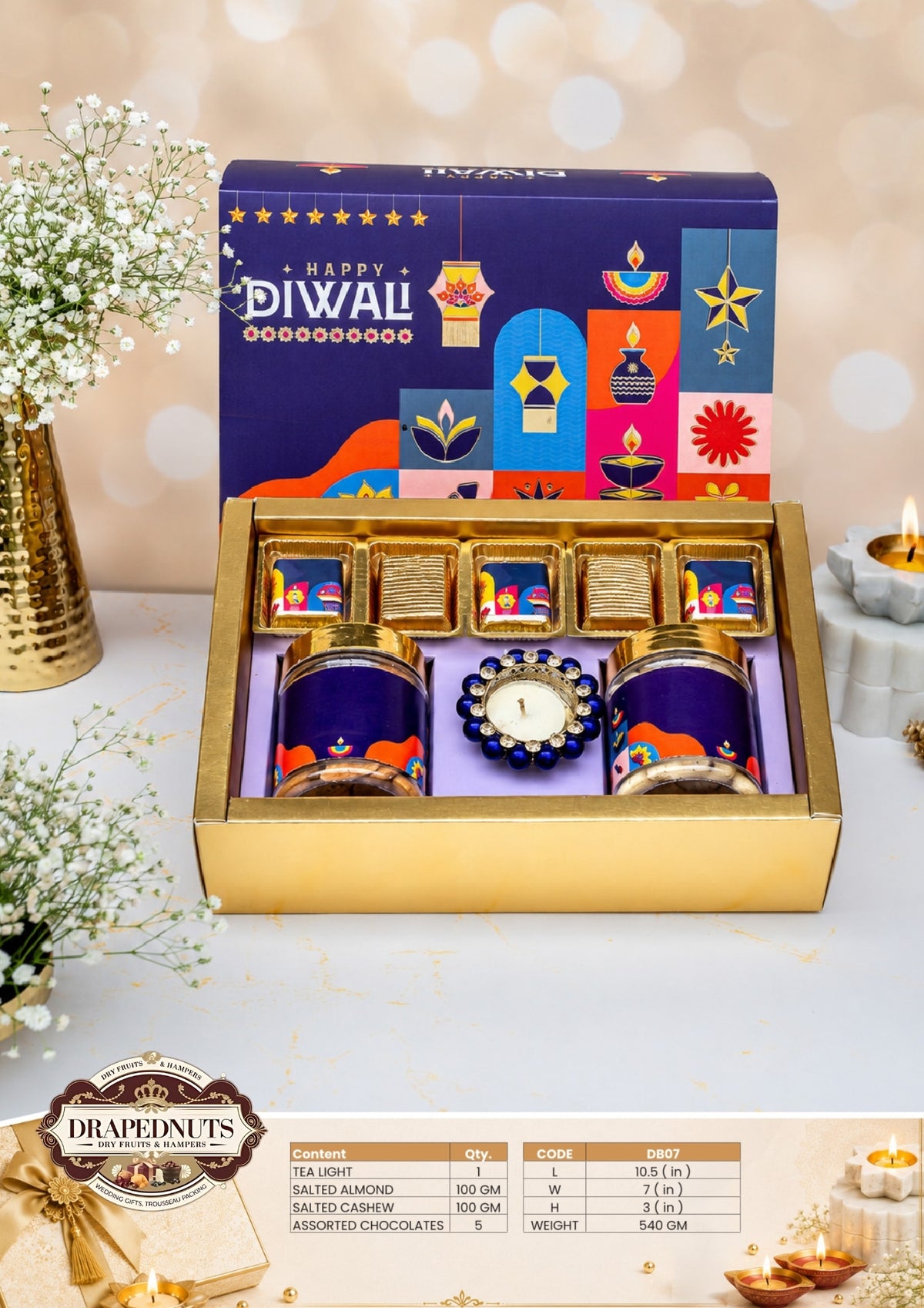 The Classic Indulgence Diwali Hamper – Drapednuts Diwali gift hamper