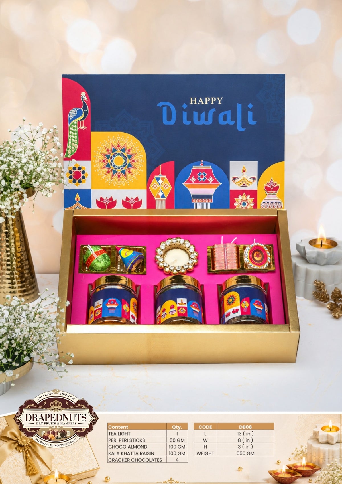 The Festive Crunch Diwali Hamper – Drapednuts Diwali gift hamper