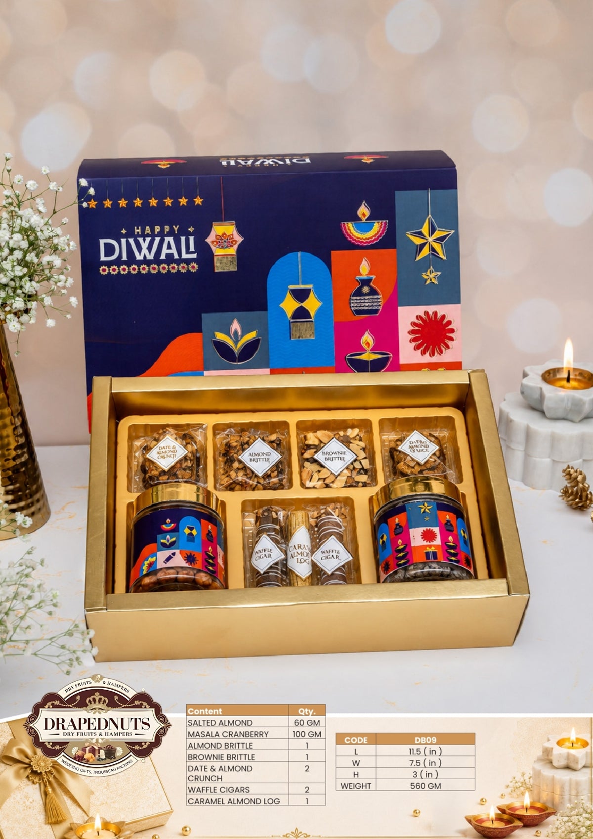 The Nutty Elegance Diwali Hamper – Drapednuts Diwali gift hamper