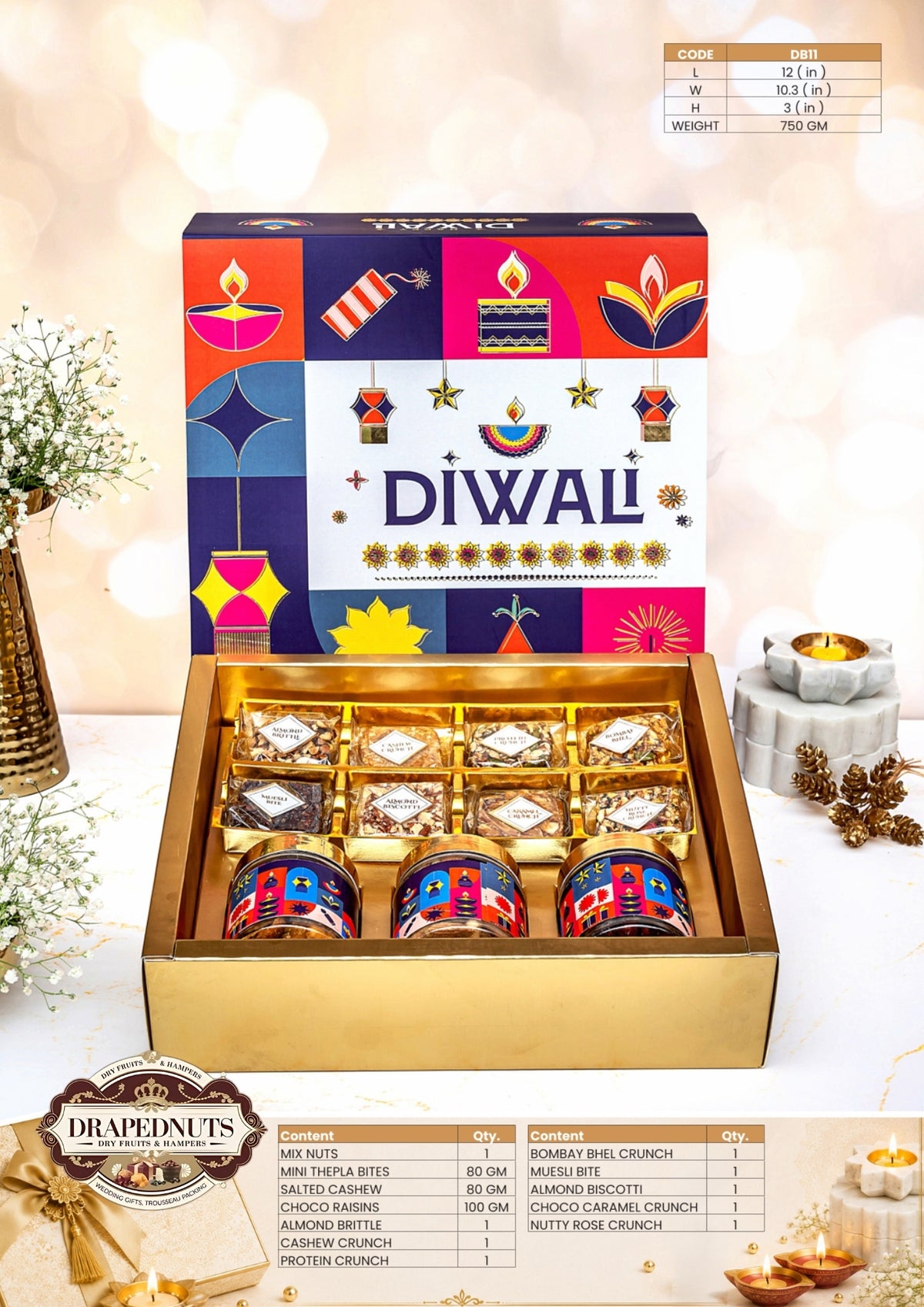 The Grand Celebration Diwali Hamper – Drapednuts Diwali gift hamper