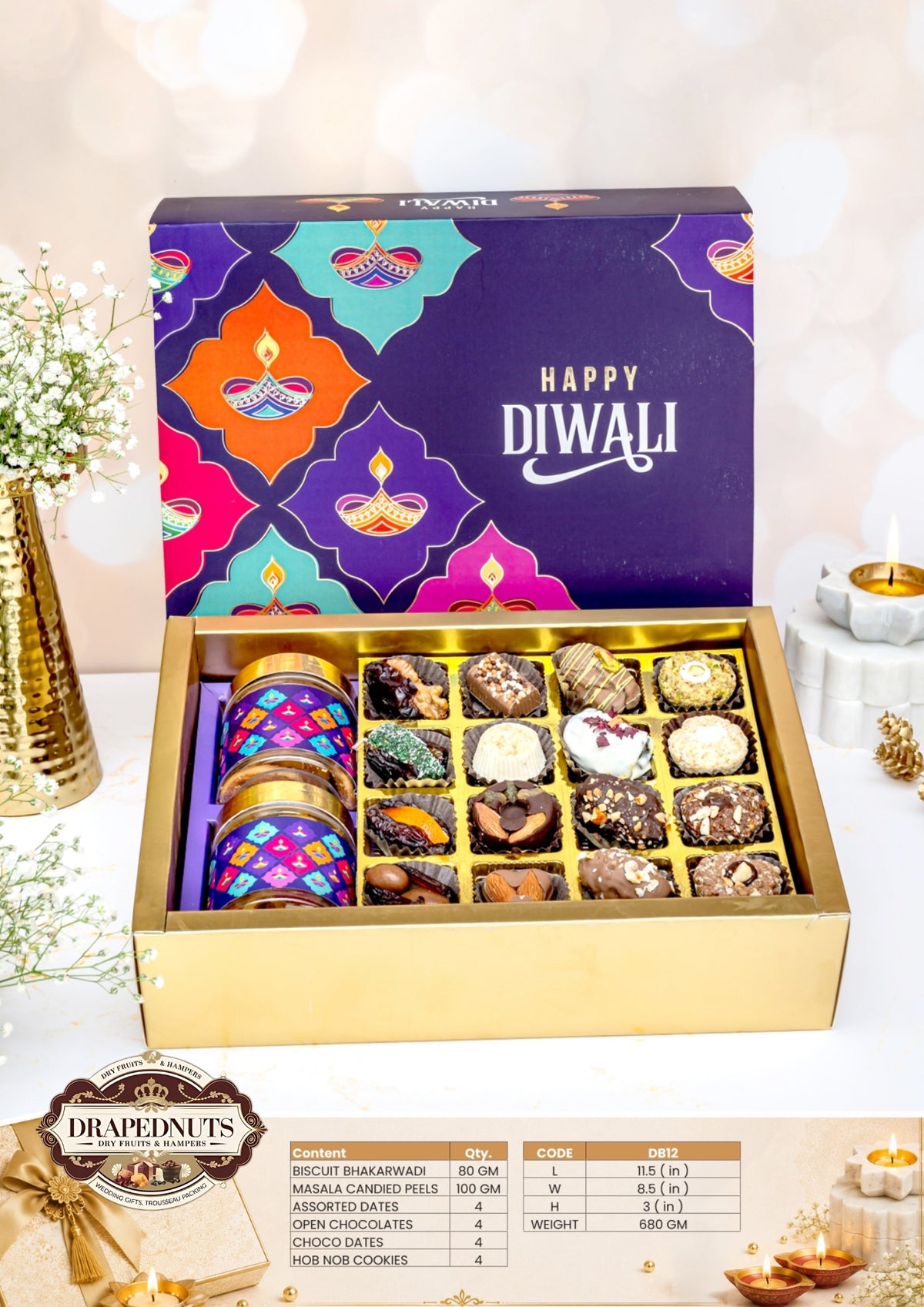 The Traditional Treats Diwali Hamper – Drapednuts Diwali gift hamper