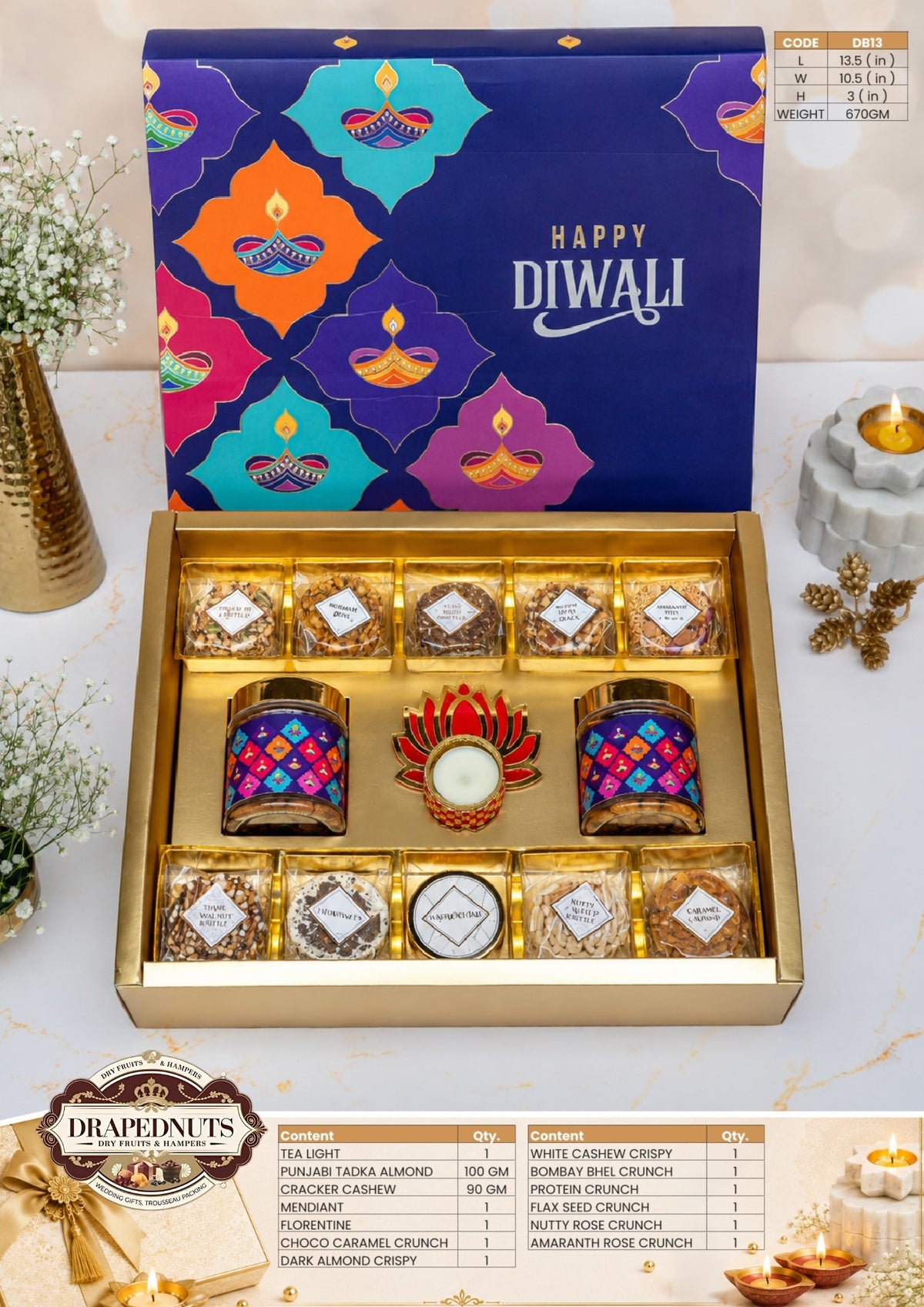 The Regal Indulgence Diwali Hamper – Drapednuts Diwali gift hamper