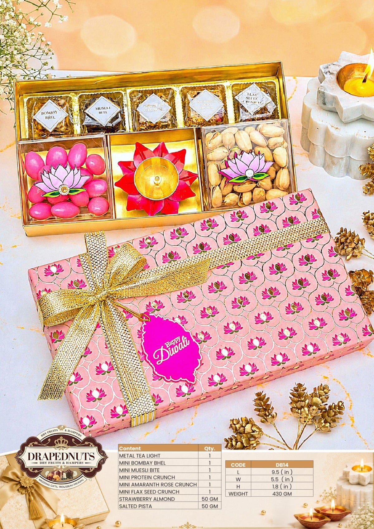 The Mini Festive Bliss Diwali Hamper – Drapednuts Diwali gift hamper