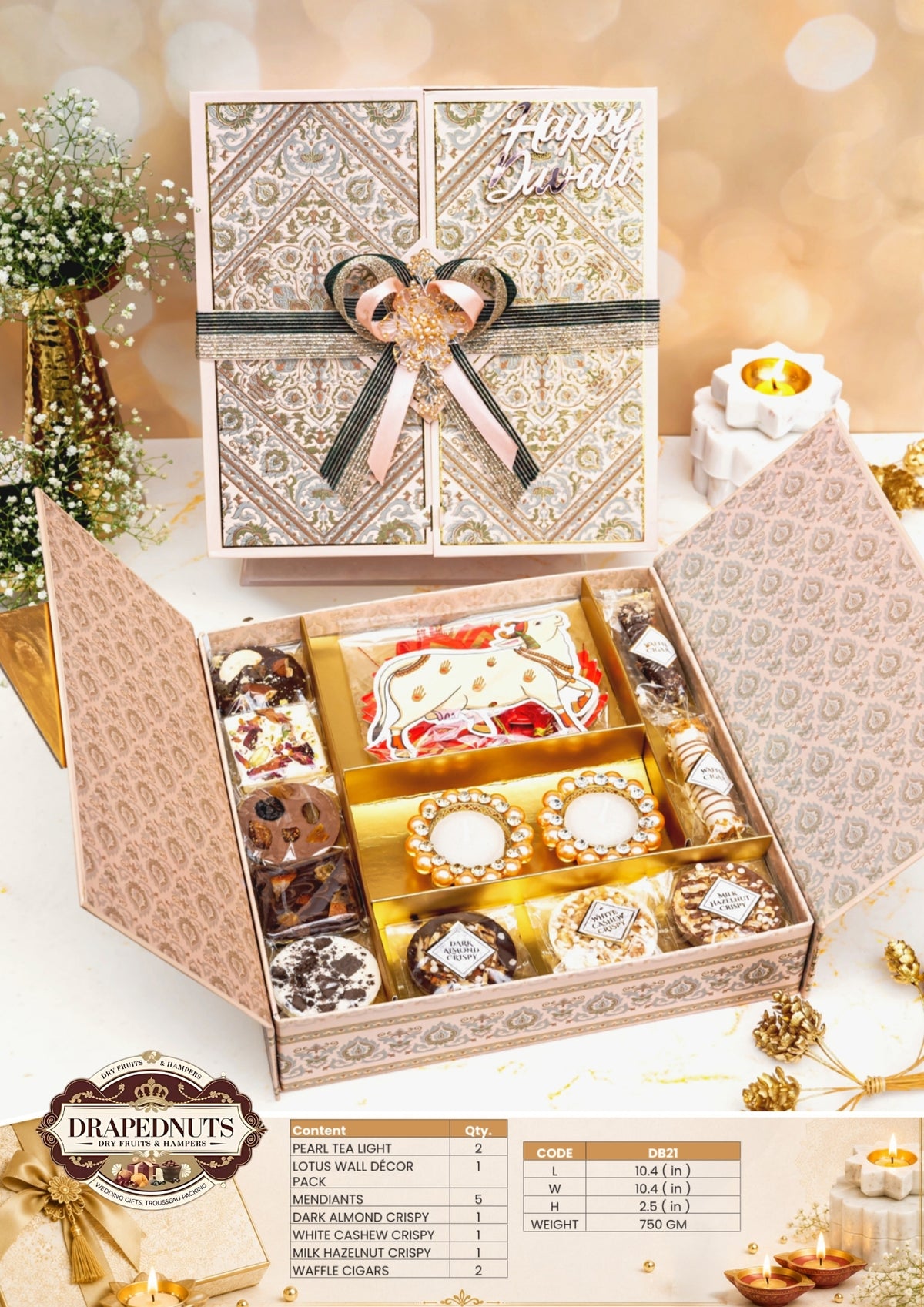 The Lotus Luxe Diwali Hamper – Drapednuts Diwali gift hamper