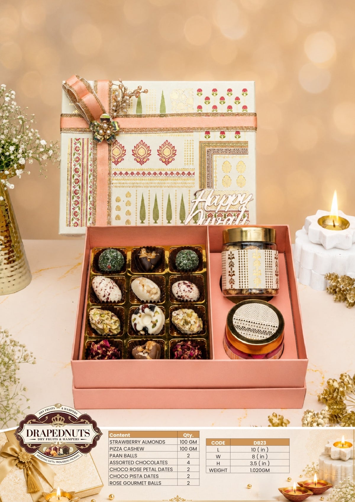 The Floral Festivity Diwali Hamper – Drapednuts Diwali gift hamper