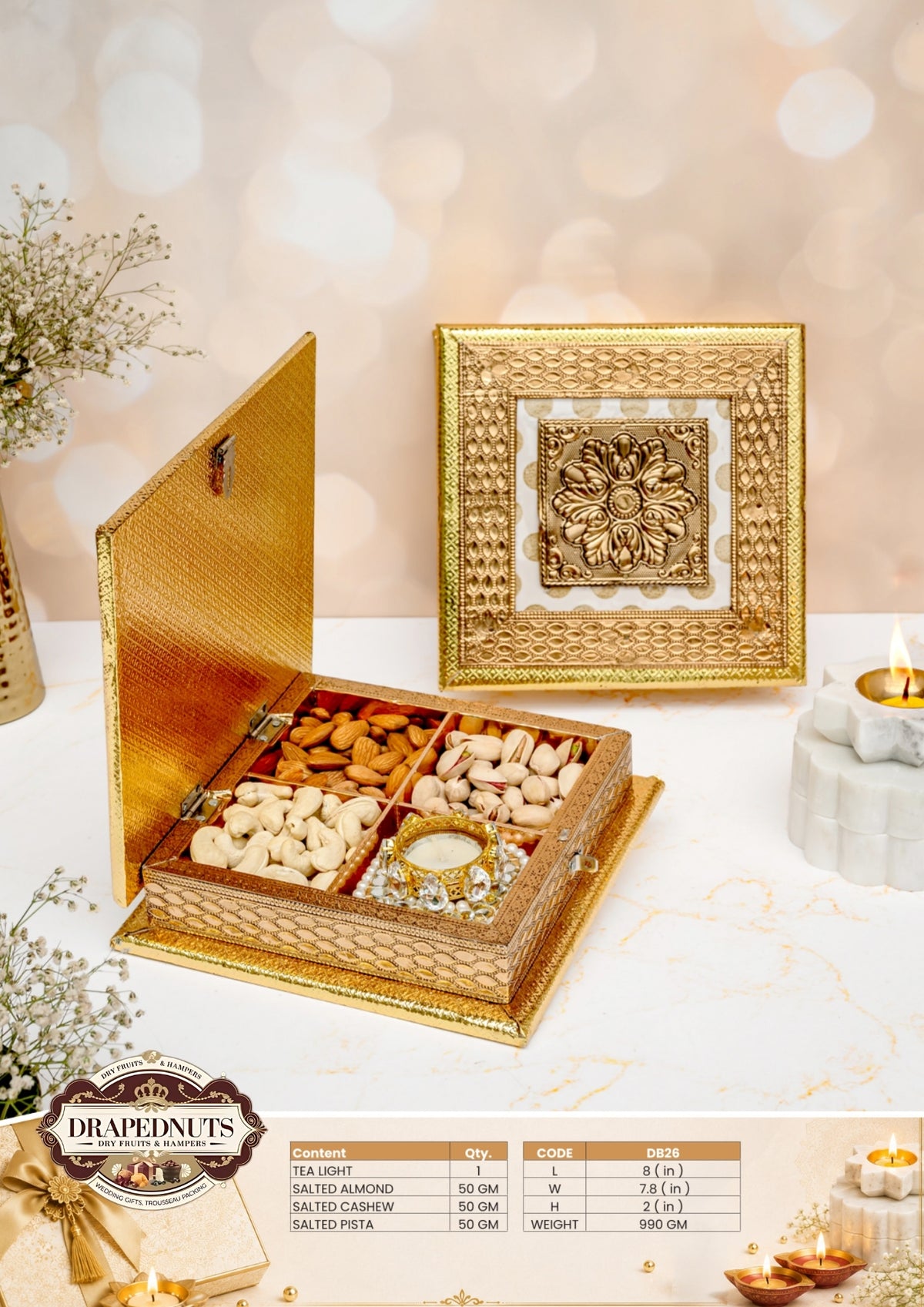 The Lotus Light Diwali Hamper – Drapednuts Diwali gift hamper