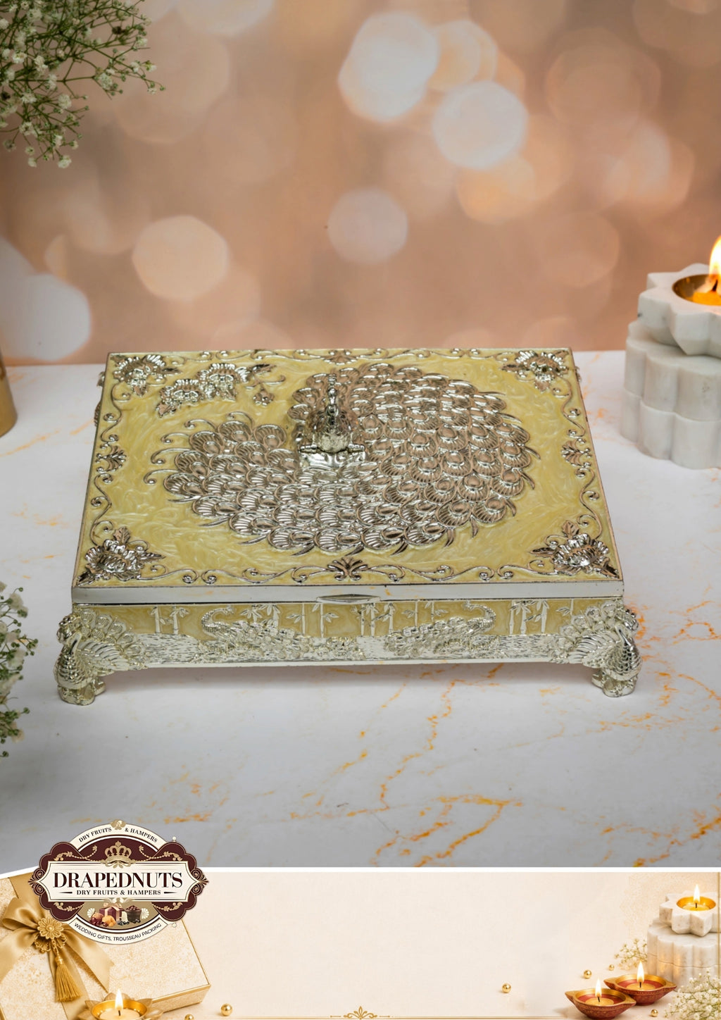 The Silver Premium Diwali Hamper – Drapednuts Diwali gift hamper (view 2)