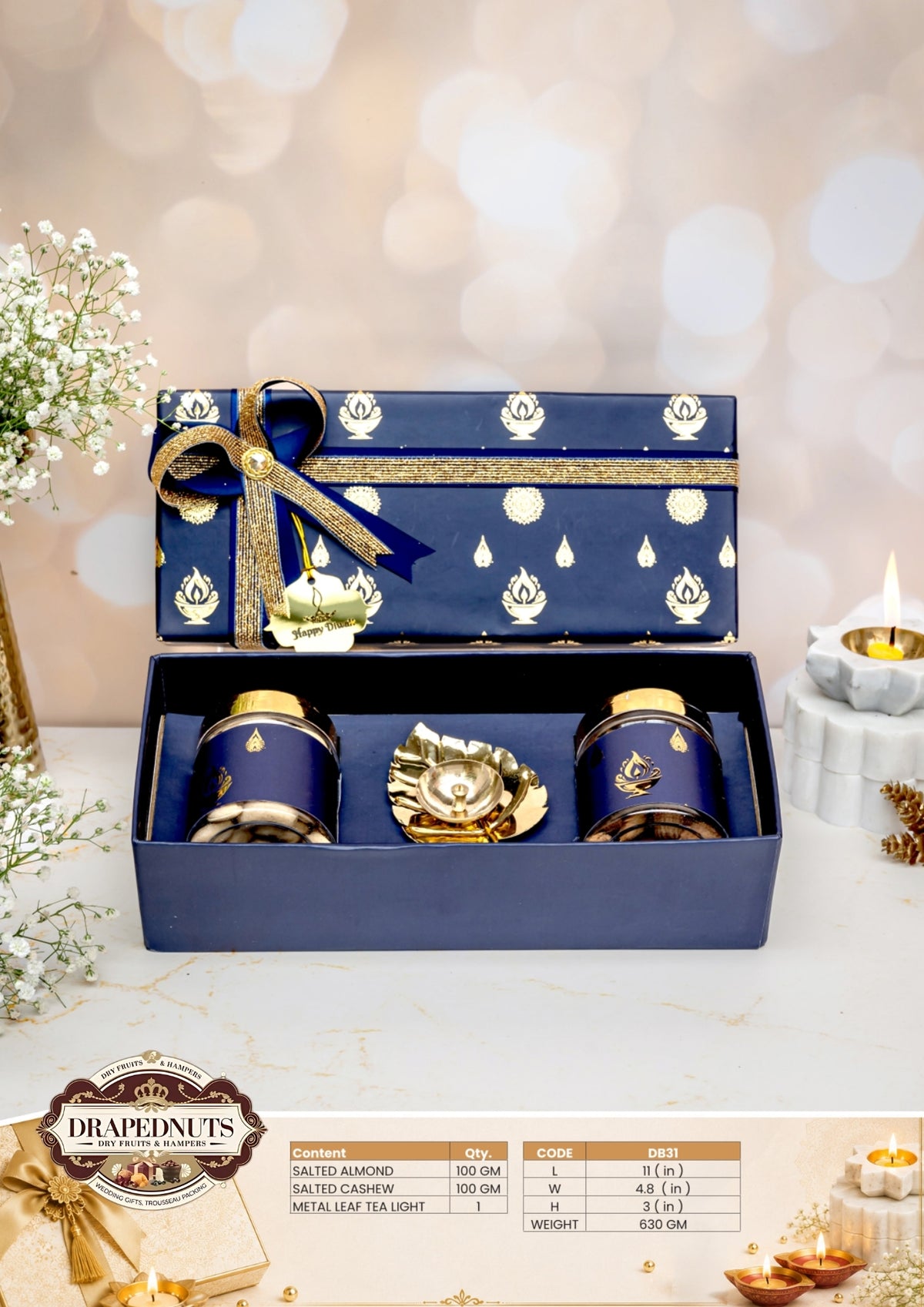 The Leaf & Luxe Diwali Hamper – Drapednuts Diwali gift hamper