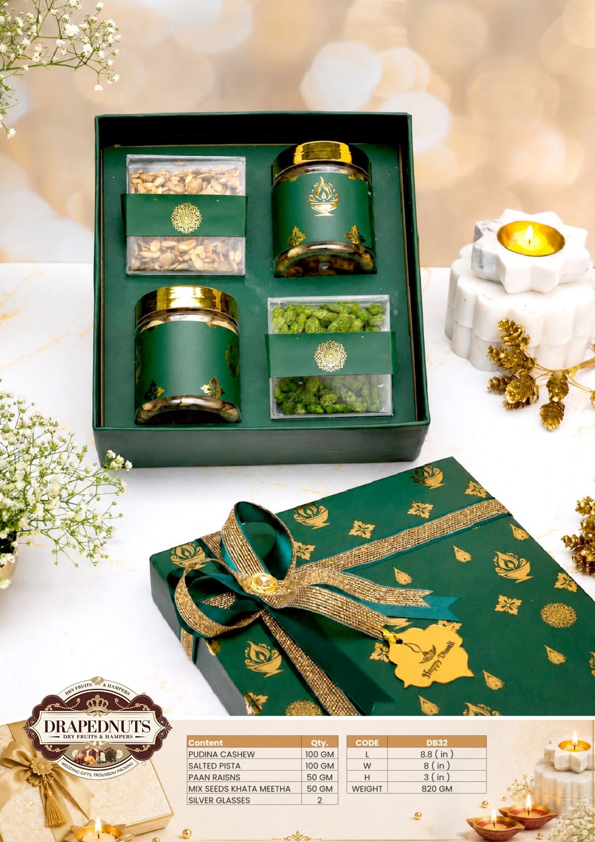 The Silver Soirée Diwali Hamper – Drapednuts Diwali gift hamper