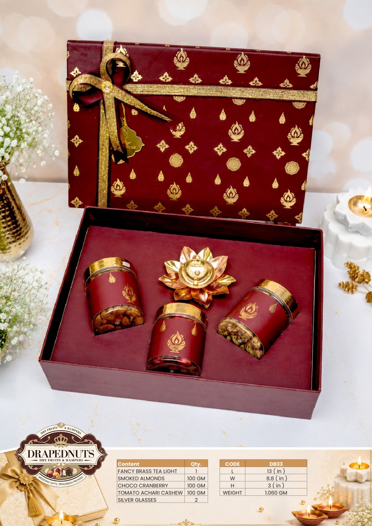 The Brass Festive Diwali Hamper – Drapednuts Diwali gift hamper