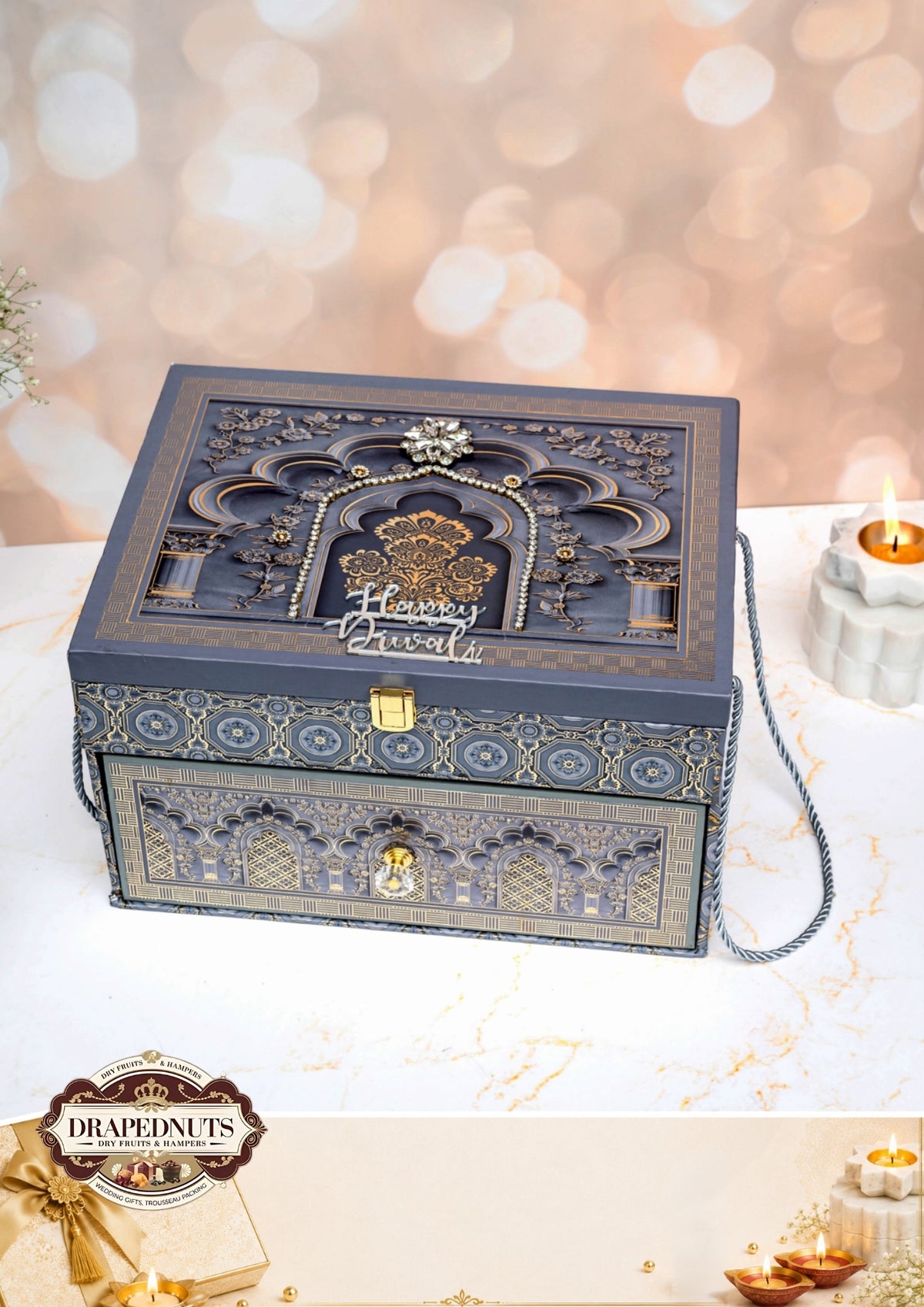 The Lotus Blossom Diwali Hamper – Drapednuts Diwali gift hamper (view 2)