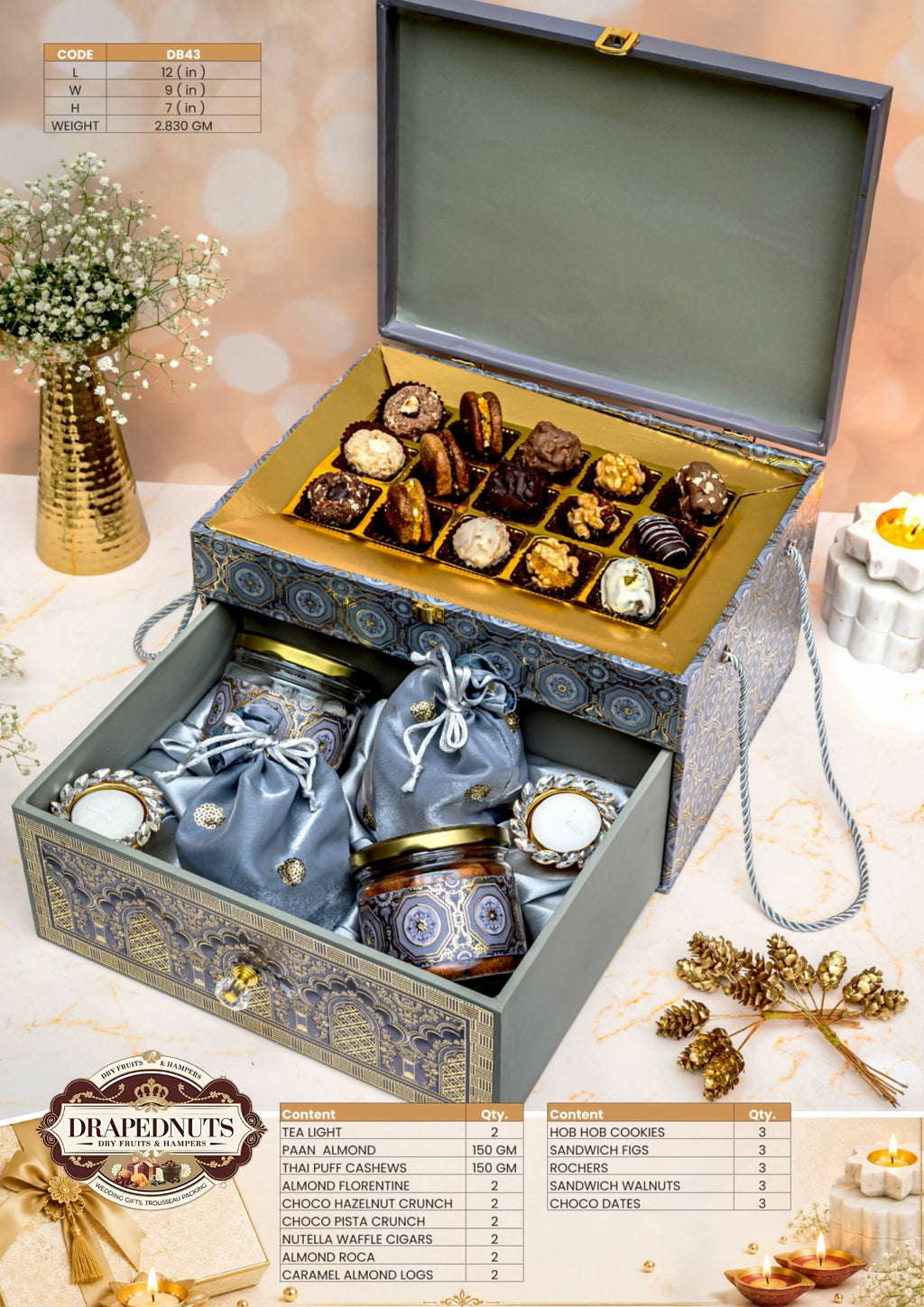 The Lotus Blossom Diwali Hamper – Drapednuts Diwali gift hamper