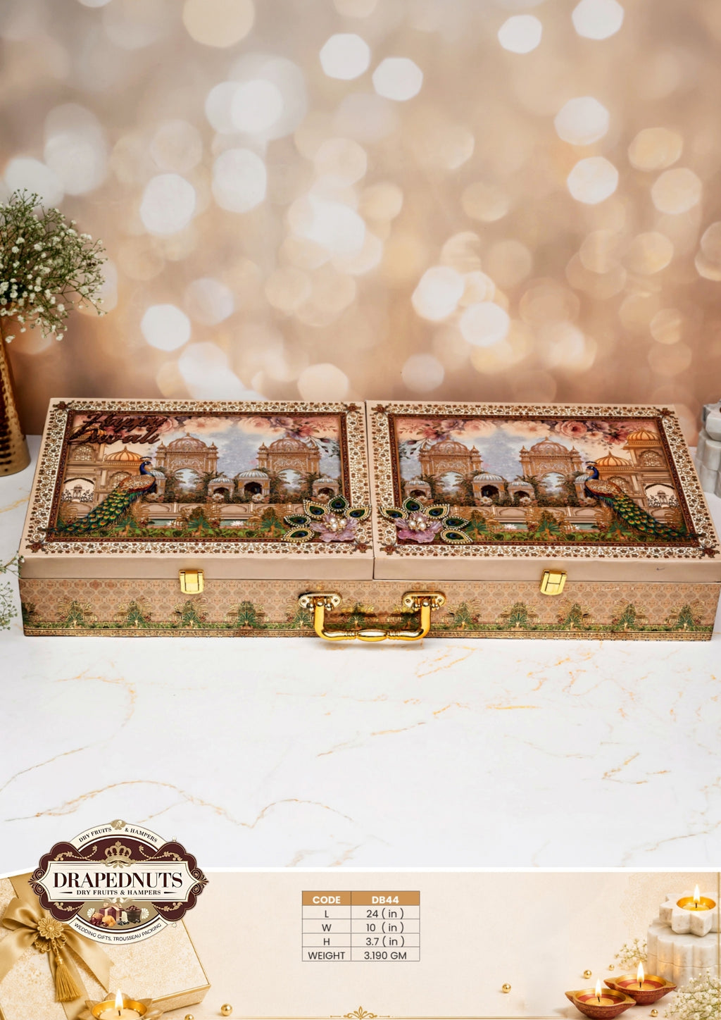The Grand Peacock Diwali Hamper – Drapednuts Diwali gift hamper (view 2)