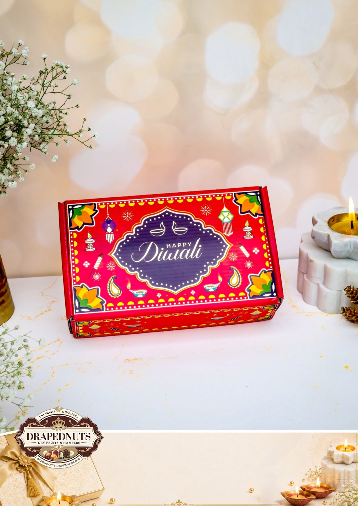 The Auspicious Essentials Diwali Hamper – Drapednuts Diwali gift hamper (view 2)
