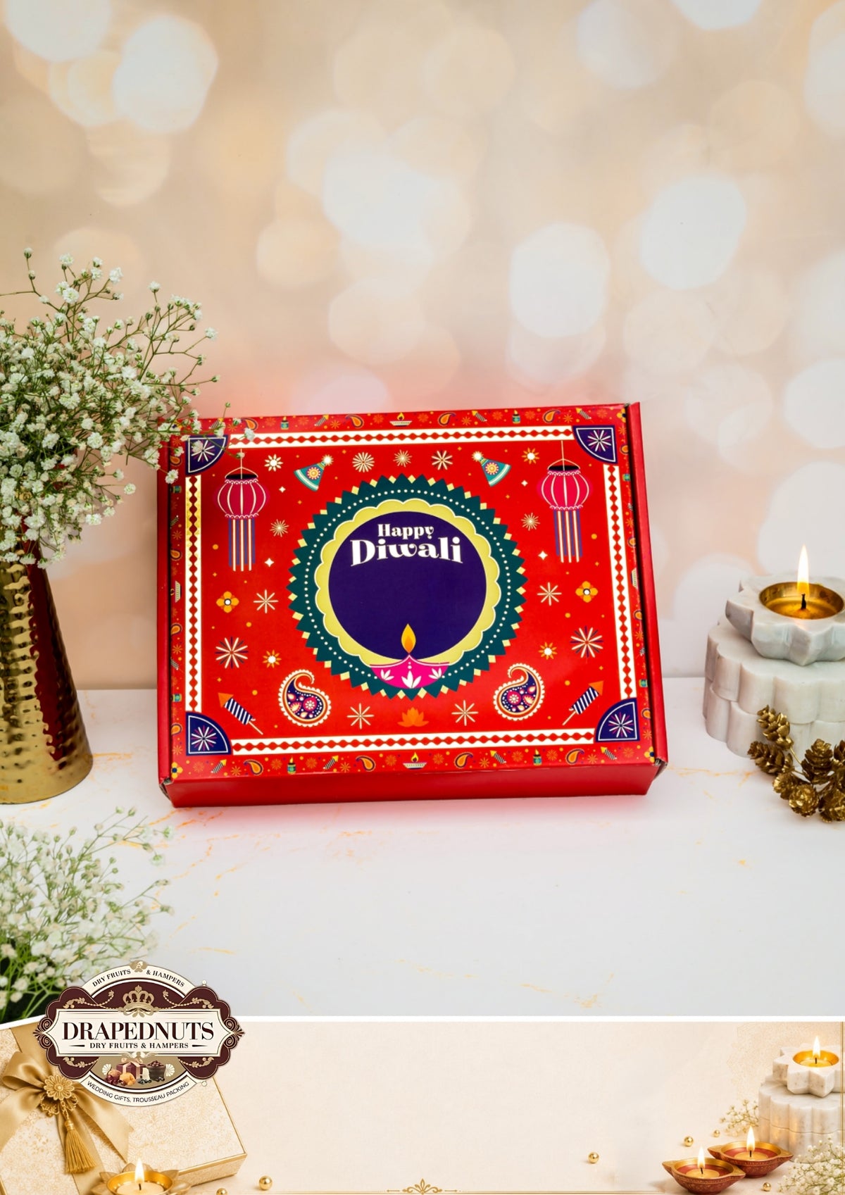 The Shubh Festivity Diwali Hamper – Drapednuts Diwali gift hamper (view 2)