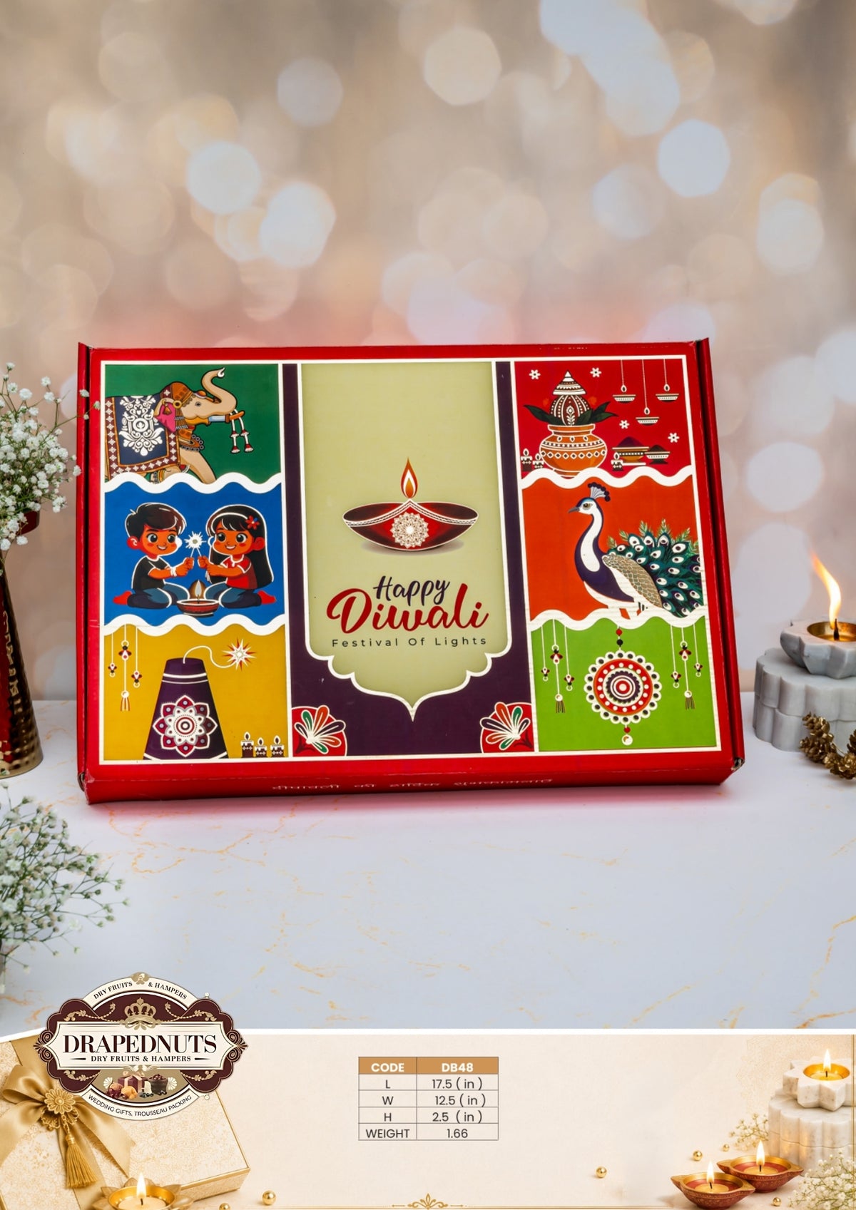 The Heritage Light Diwali Hamper – Drapednuts Diwali gift hamper (view 2)