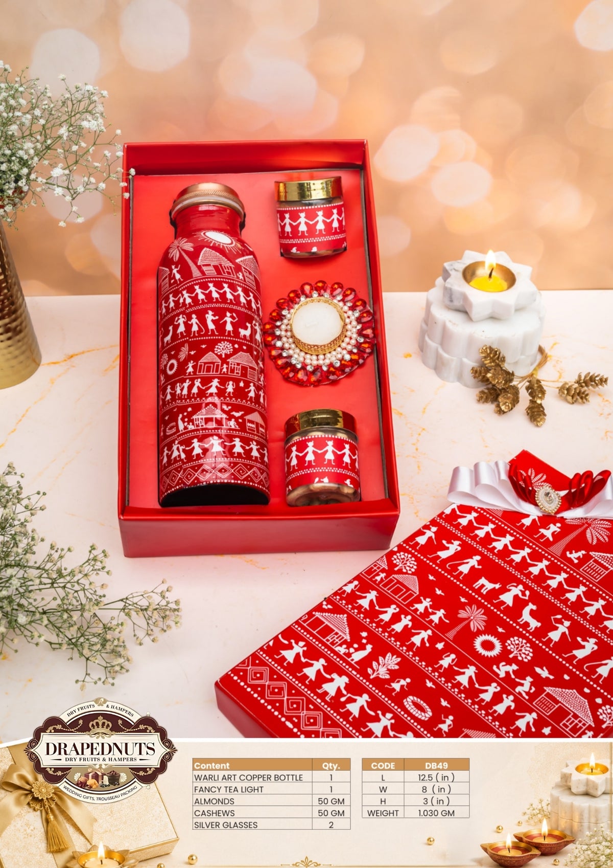 The Warli Elegance Diwali Hamper – Drapednuts Diwali gift hamper